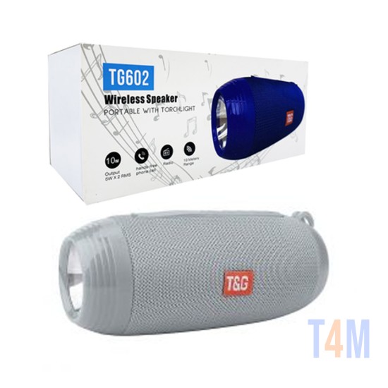 COLUNA BLUETOOTH PORTÁTIL T&G TG-602 TF/USB/FM/HANDSFREE/AUX/LANTERNA CINZA